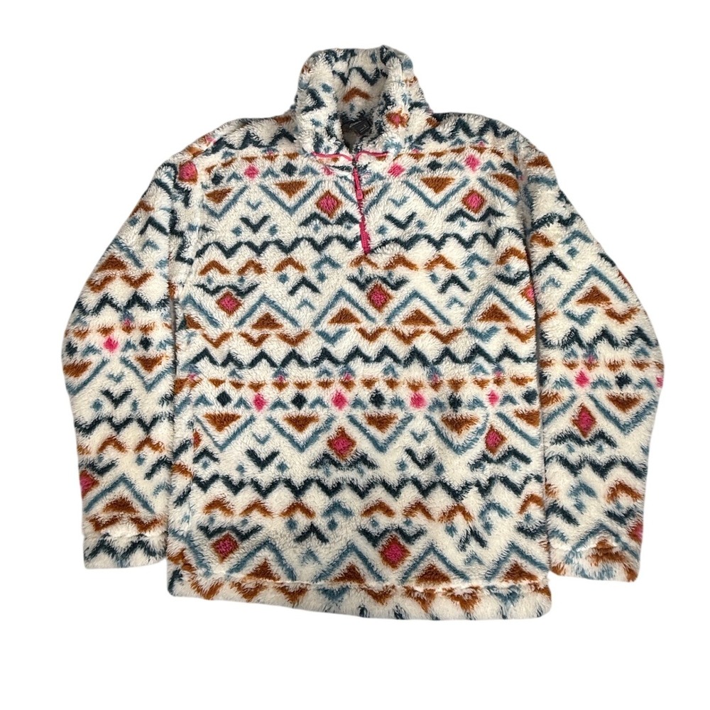 Eddie Bauer Womens Small Fleece Pullover Quarter Zip Southwestern Sherpa Print